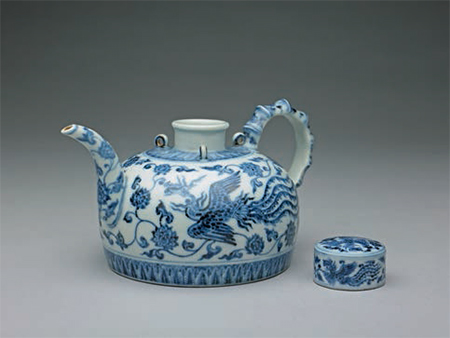 永樂無款 青花鳳凰紋三繫茶壺